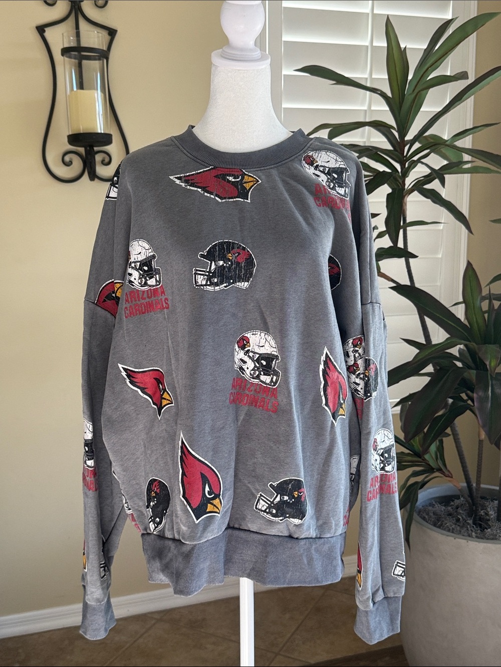 Arizona Cardinals Gray All-Over Logo Crewneck Sweatshirt